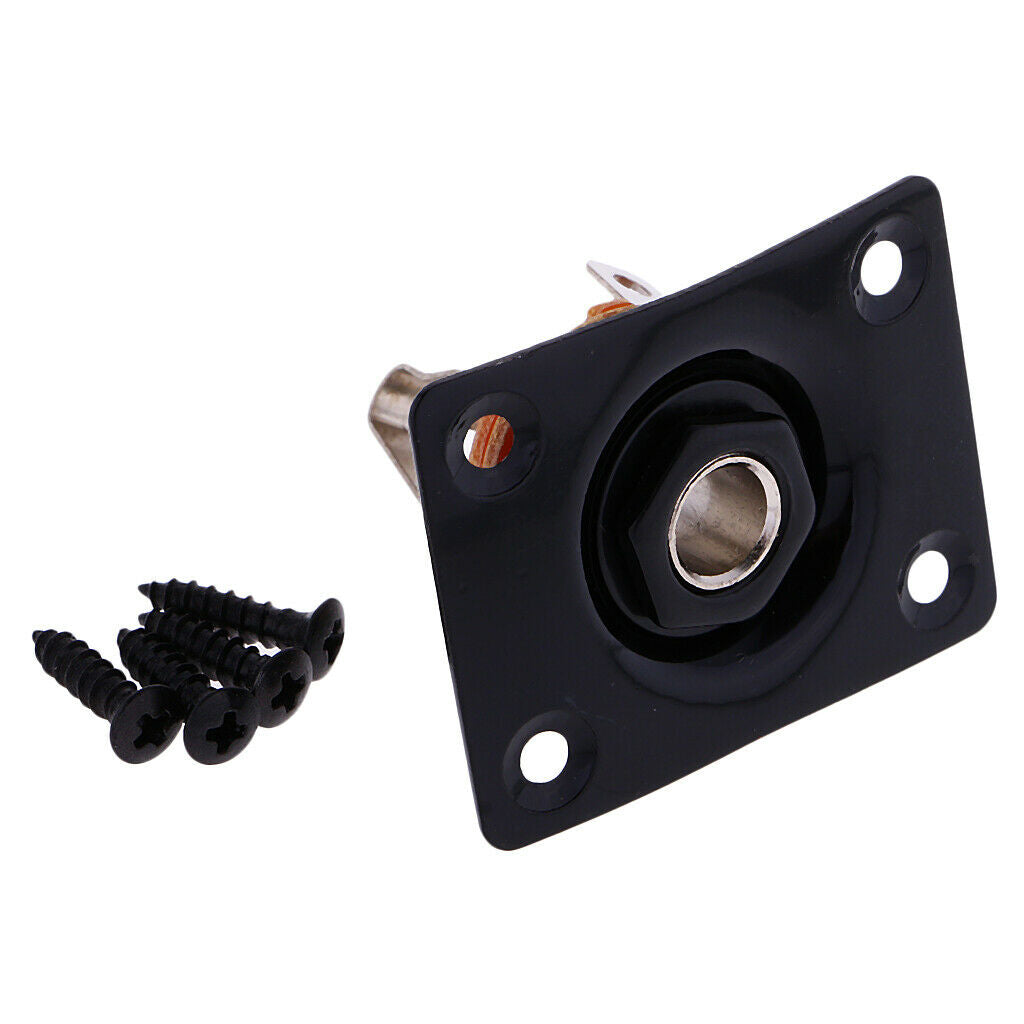 Rectangle Output Input Jack Plate Socket Plug for Electric Guitar Bass Black