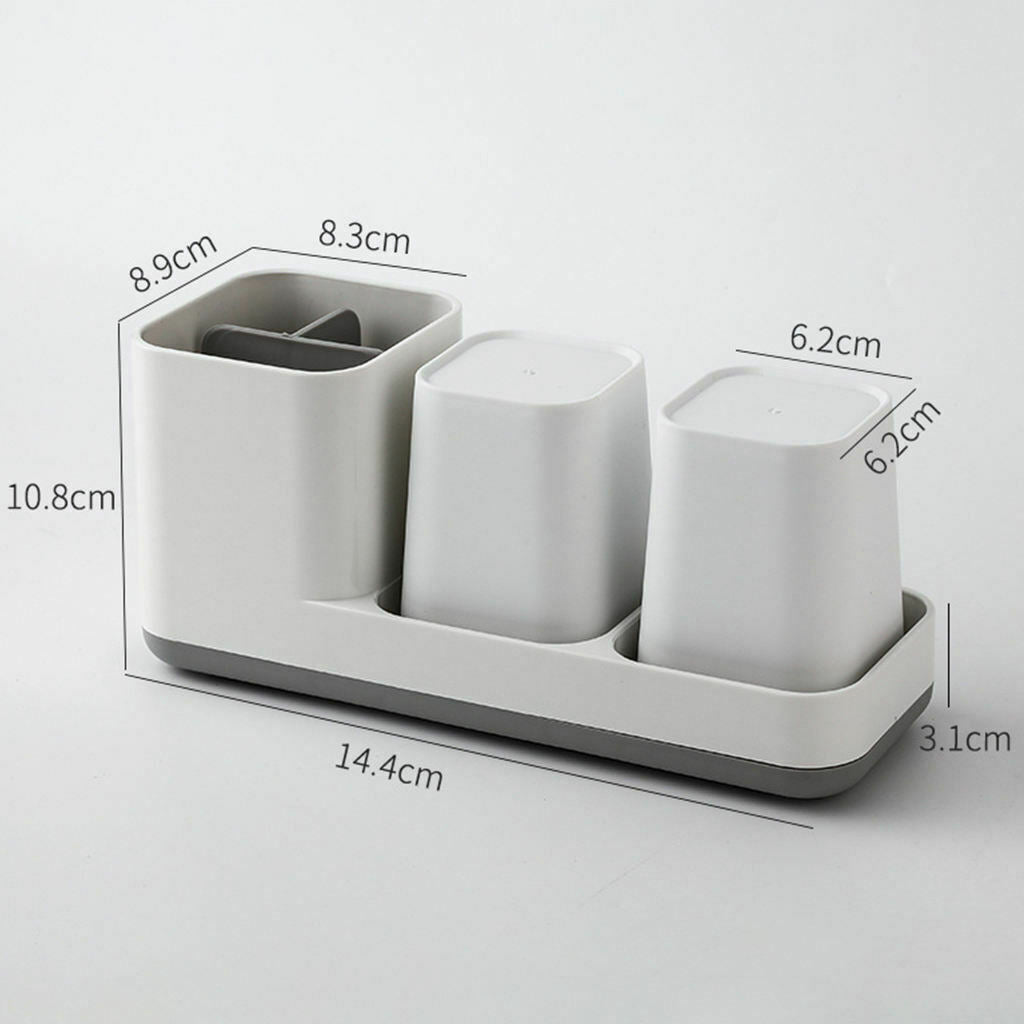Toothbrush Holder Toothpaste Razor Makeup Brushes Organizer 2 Bathroom Cups