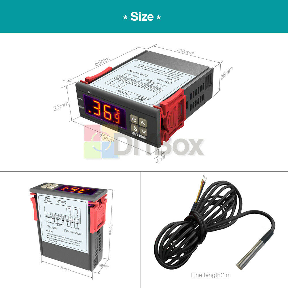 DC12-72V DST1000 Temperature Controller Thermostat DS18B20 Probe Better STC-1000