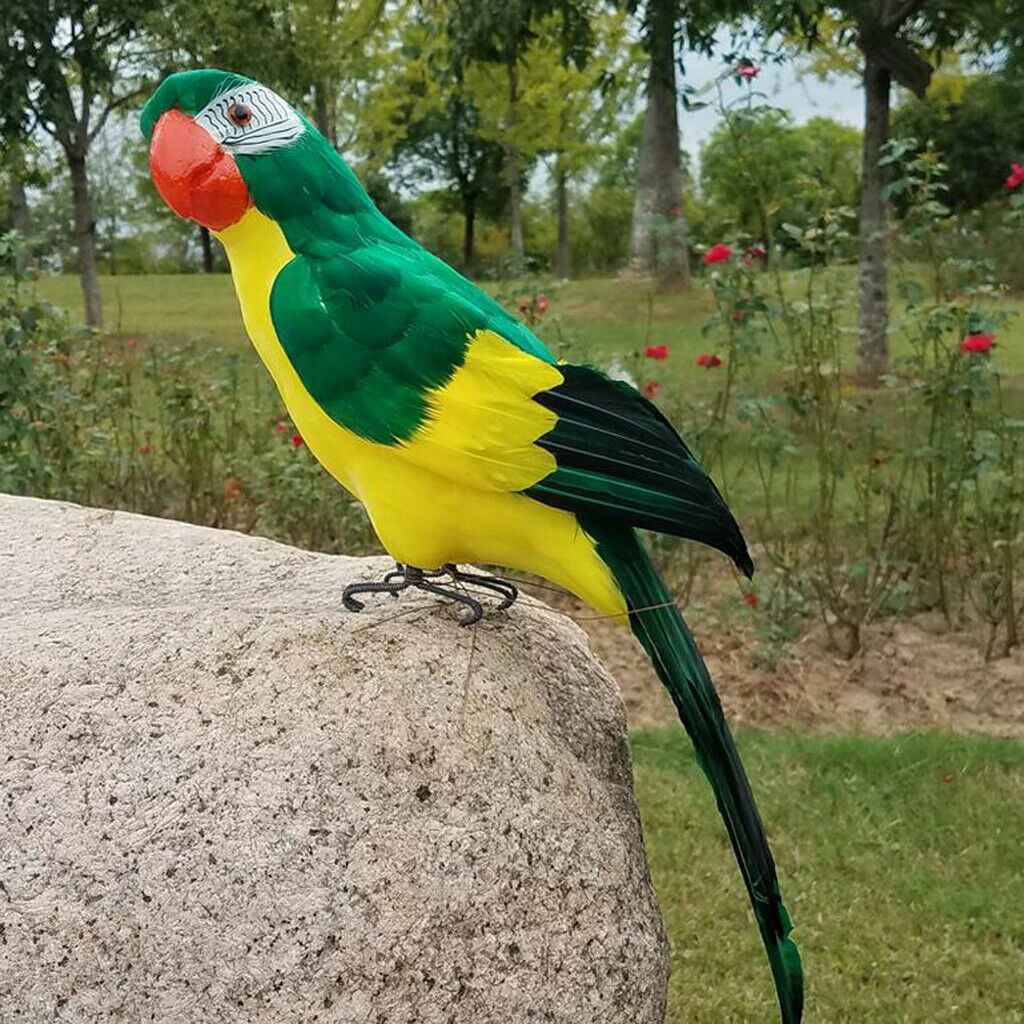 Artificial Parrot Feathered Birds Garden Home Decoration Ornament 45cm Green