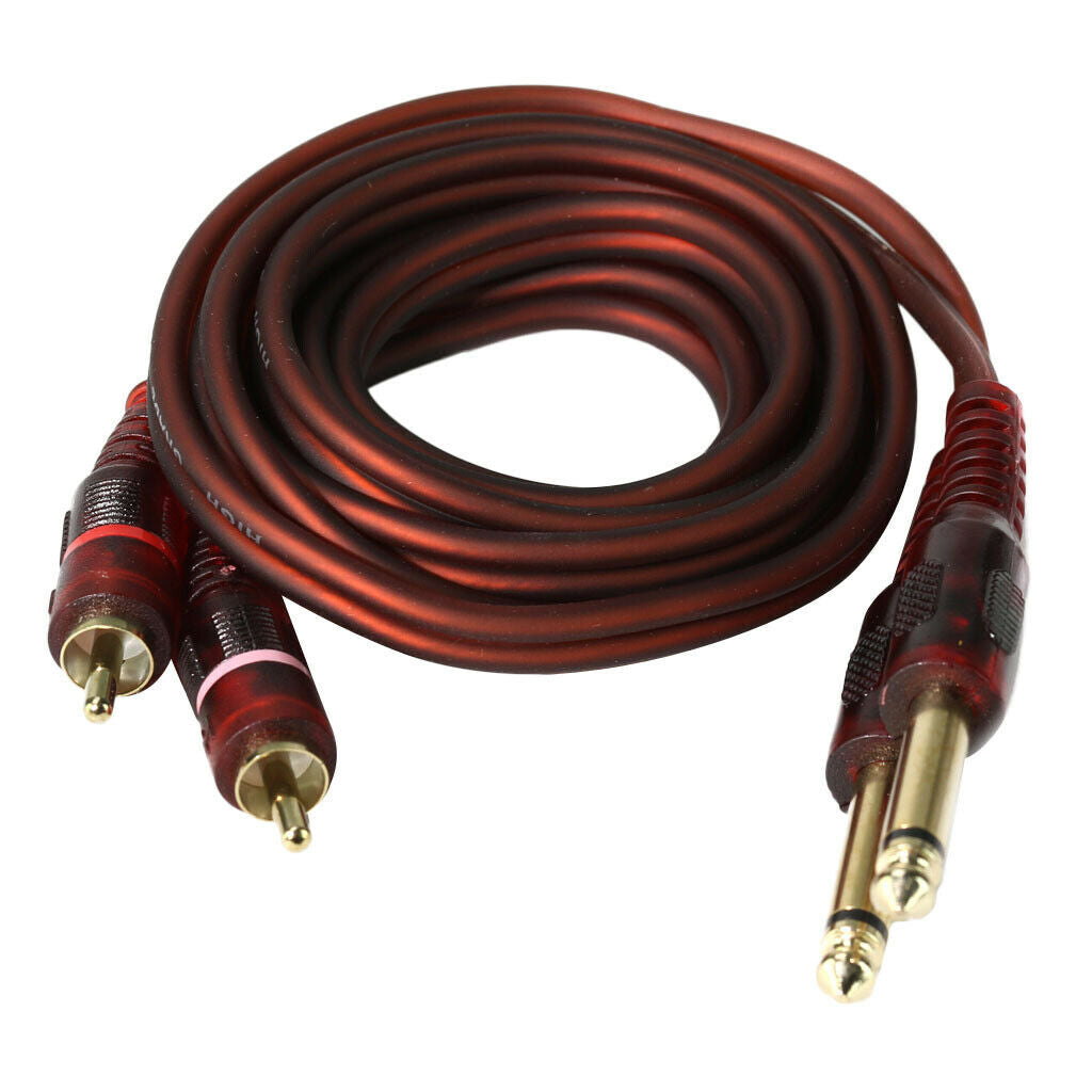 6.35mm Male Plugs to 2 RCA Male Audio Cable Adapter Converter Cord NEW