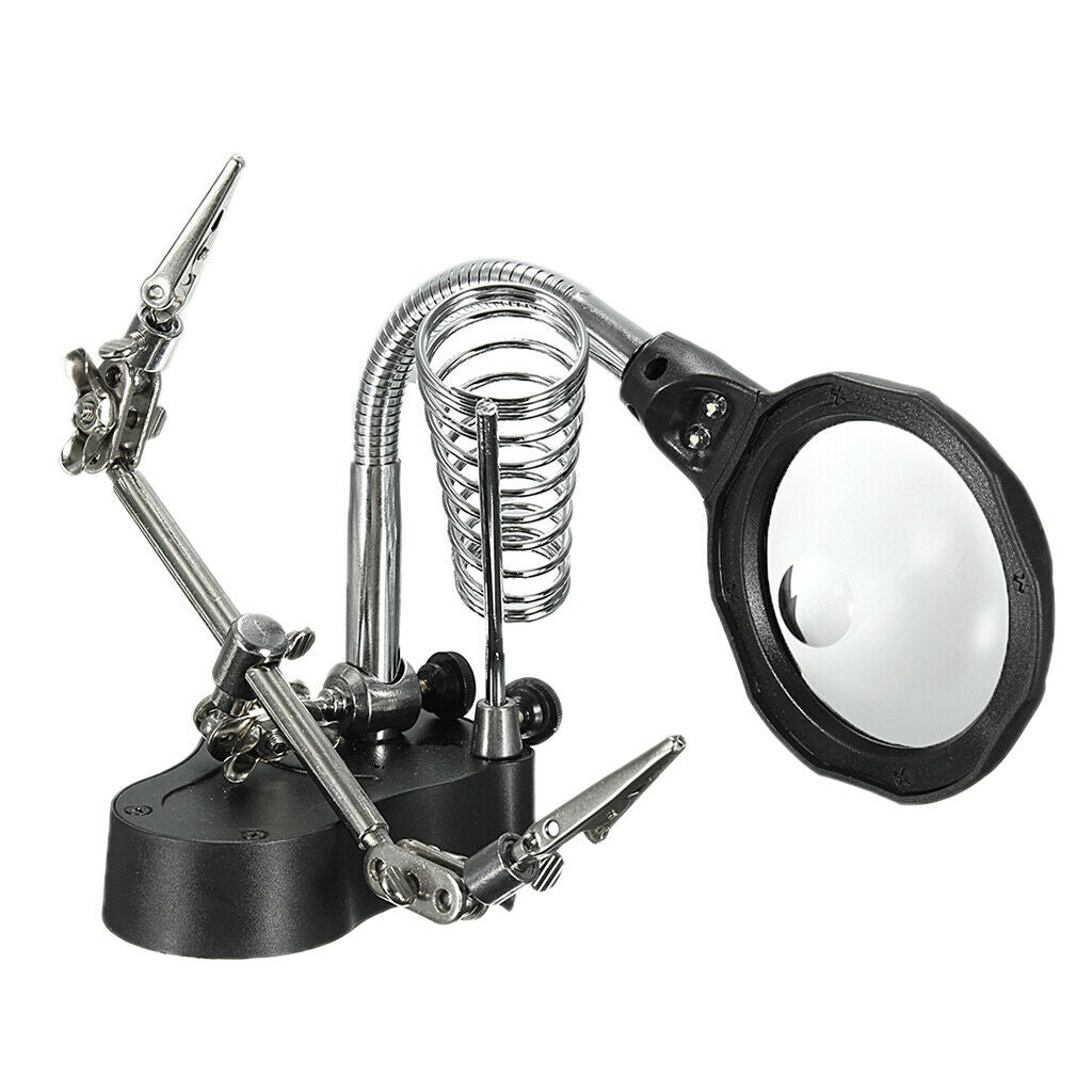 LED Helping Hands~Soldering Station Magnifier~3X/12X Dual Magnification Len~