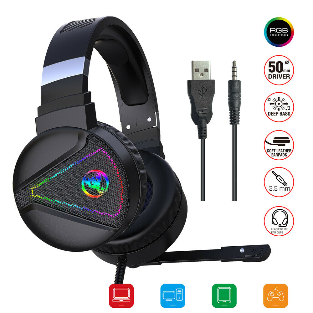 Gaming Headset Bass Gaming Earphone Headphone with Mic RGB  LED Light for Gamer