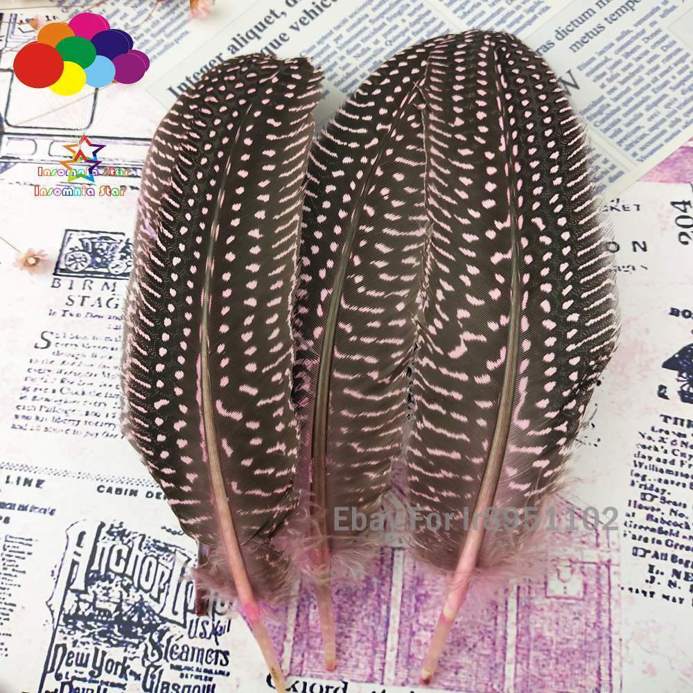 Pink Turkey 100pcs Unique Dyed Red Polka Dot Guinea Fowl Wing Quill Feathers