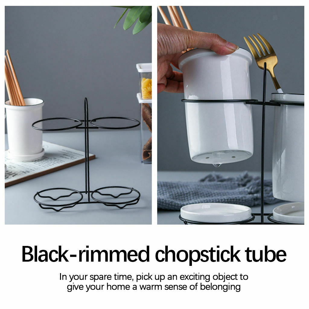 Tableware Holder with Metal Rack Drain Tray Knives Spoons Utensil Organizer
