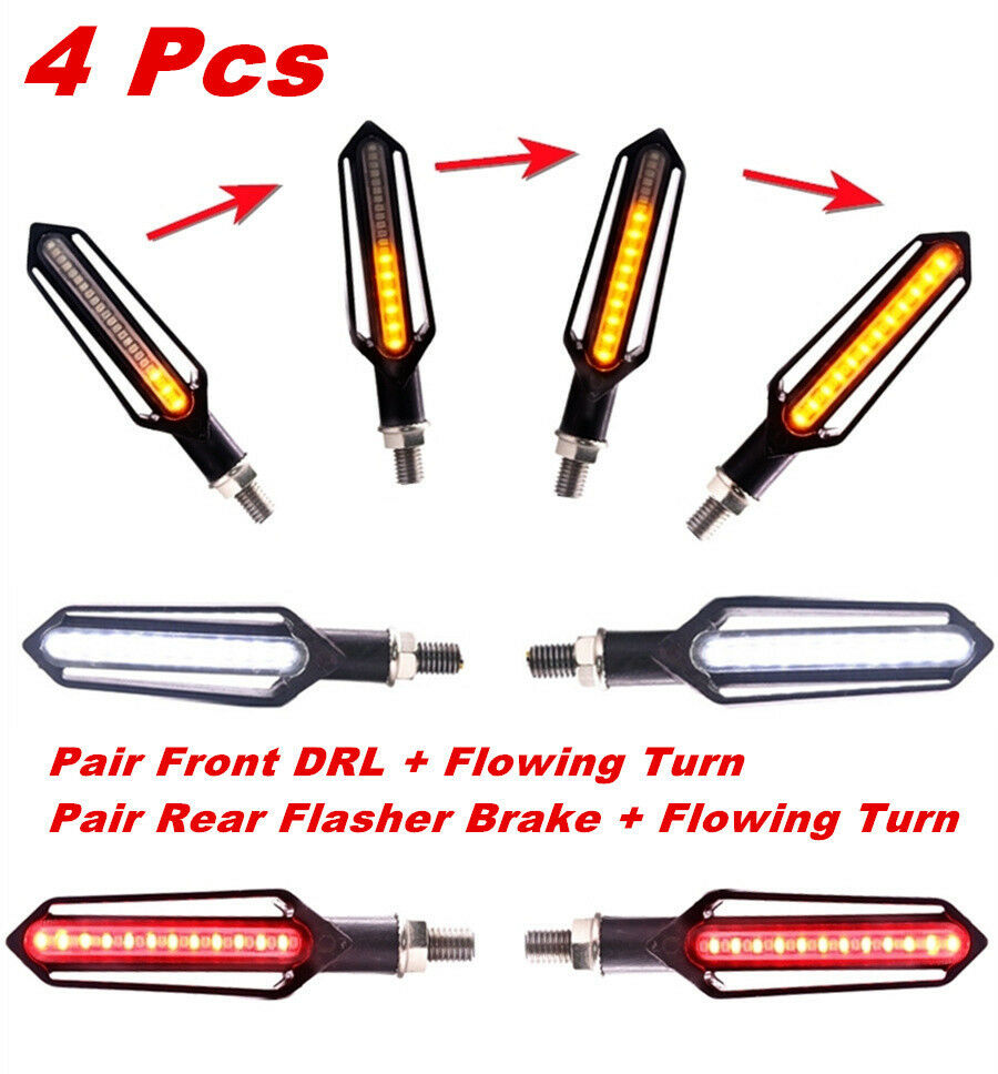 2 Pair Flowing LED Motorcycle Turn Signal Indicator Lights DRL Brake Tail Lights