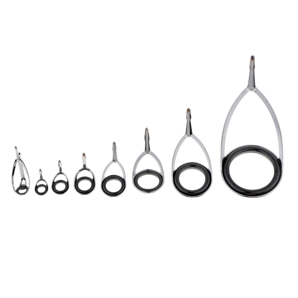 8Pcs Stainless Steel Straight Handle Fishing Rod Guide Set Rod Tip Ring Hook