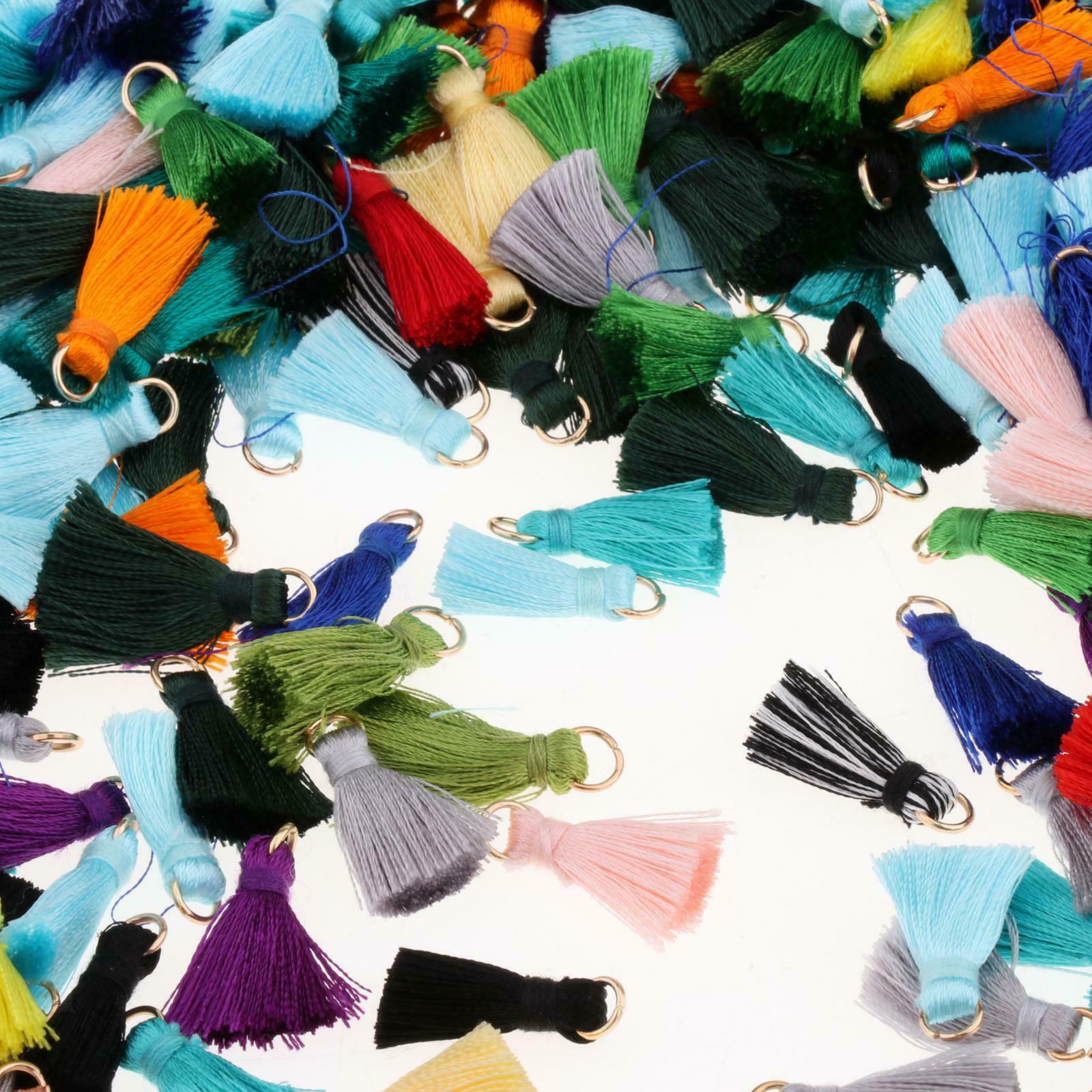100x Polyester Tassel Mixed Color DIY Pendant Jewelry Making Elegant w/ Rings