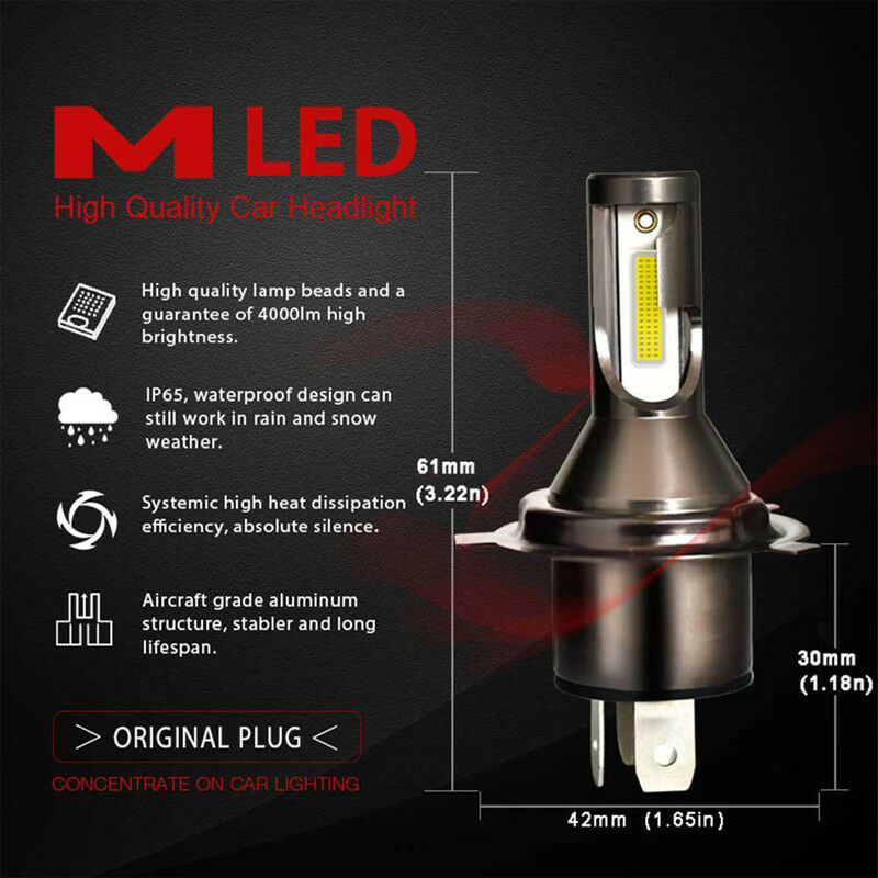 2PCS H4 Hi/Lo LED Headlight Headlamp 26000LM 6000K 110W Kit Conversion Bulbs