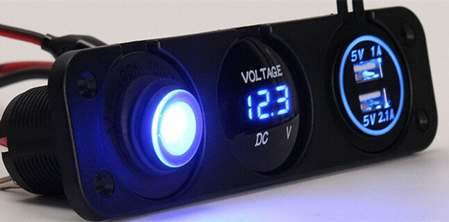 12V Digital Blue LED Rocker Switch Voltmeter Meter USB Charger for Car Vehicle