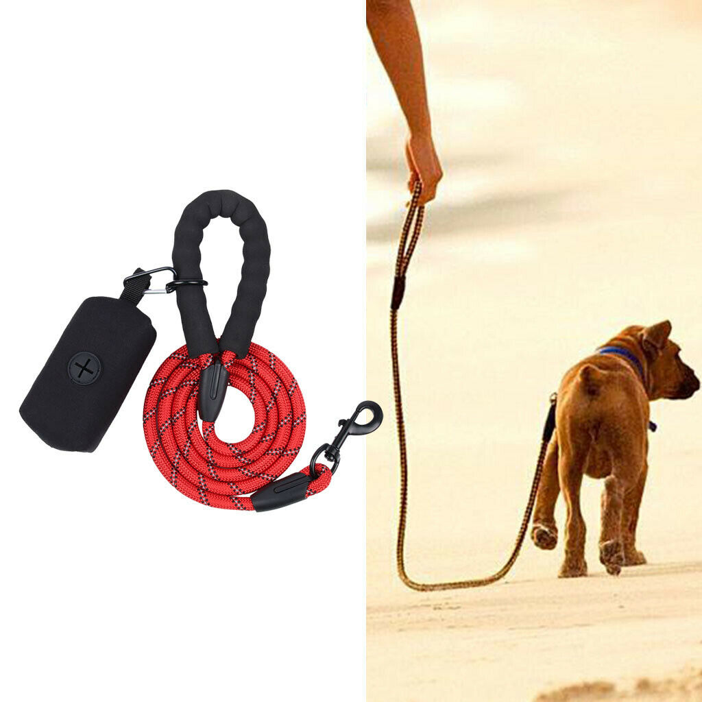 Strong Reflective Dog Leash with Poop Bag Comfortable Pet Outdoor Leash Red