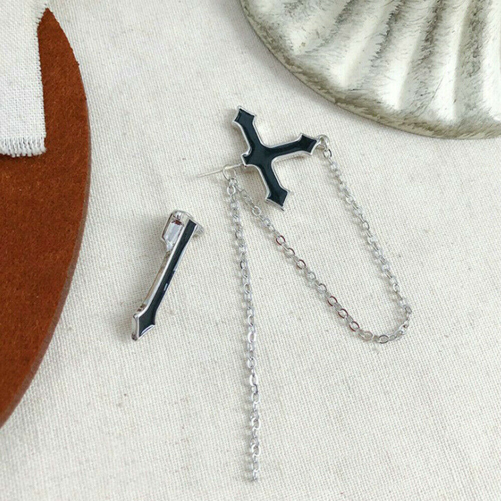 Goth Punk Rock Black Cross Chain Wrap Cuff Earrings Jewelry Piercing Required AU