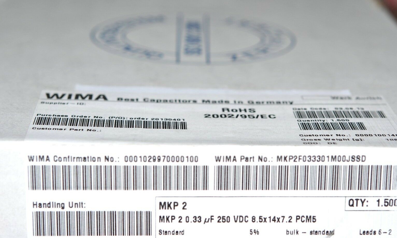 10pcs - WIMA MKP2 0.33uF 330nF 250V 5% pitch:5mm Capacitor MKP2F033301M00JSSD