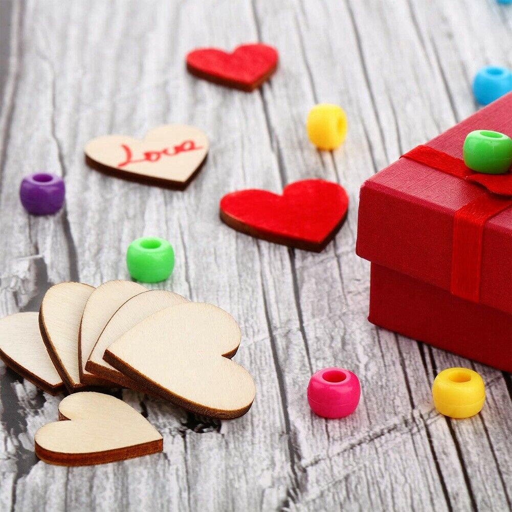 100 Pieces Unfinished Wooden Heart Slices Blank Wood Slices for Christmas, WL5B4