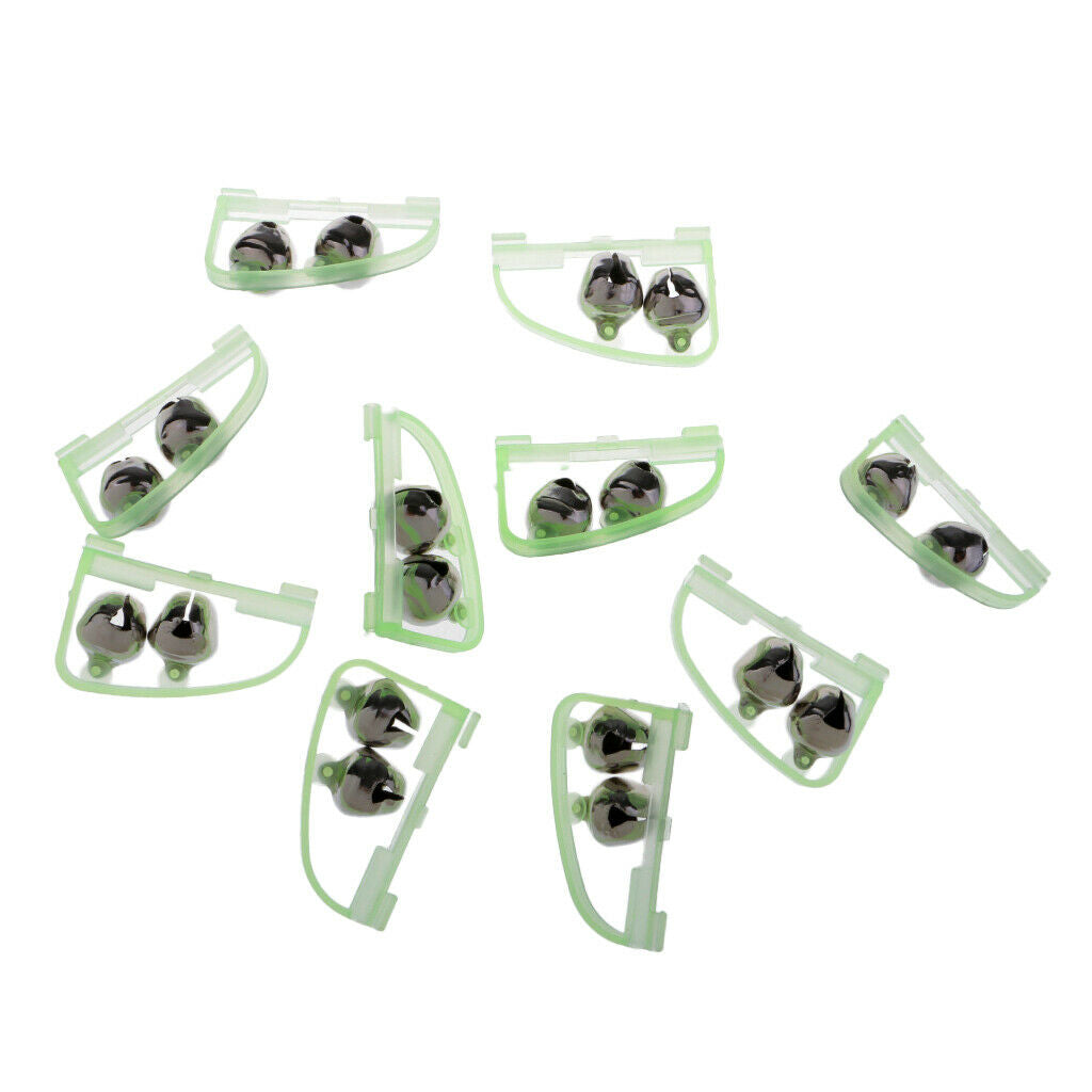 10x Luminous   Bite Alarm Fishing Rod Pole Tip Twin Ring Bells for Night