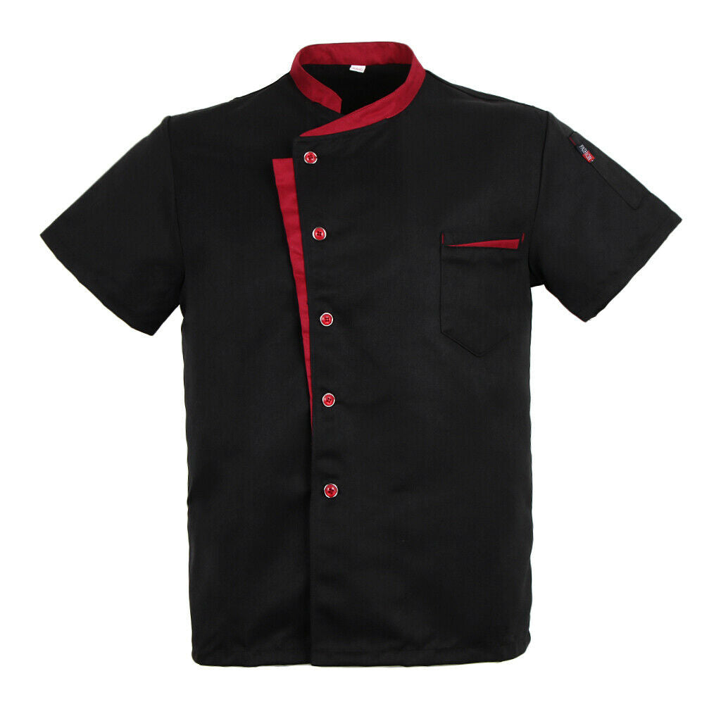 Unisex Chef Jacket Coat Short Sleeves Shirt Hotel Kitchen Uniform Black