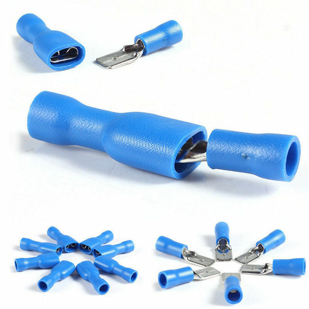 200x Blue Insulated Spade Electrical Crimp Connectors Male & Female 6.3mm