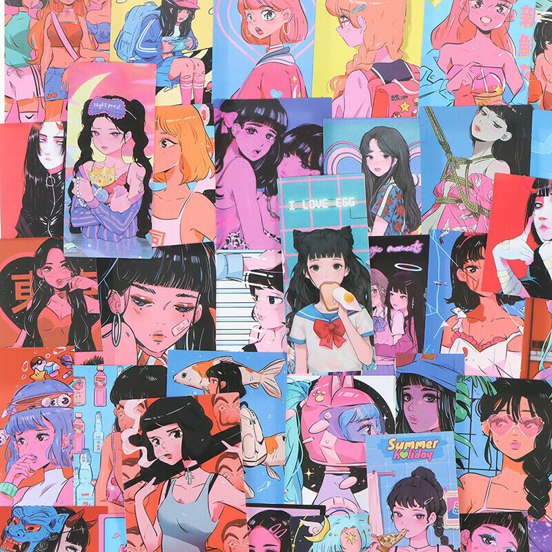 37Pcs Japan Retro Anime Girl Stickers DIY Diary Laptop Phone Suitcase Dec.l8