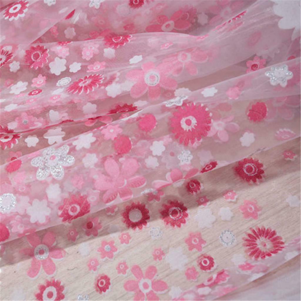 Rod Pocket Rural Floral Print Sheer Window Curtain Voile 150x250cm Pink