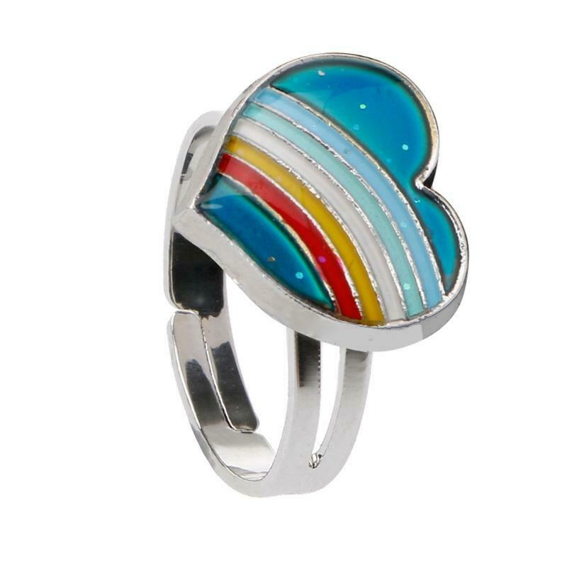 Rainbow Heart Mood Ring Temperature Emotion Feeling Rings Adjustable For Women