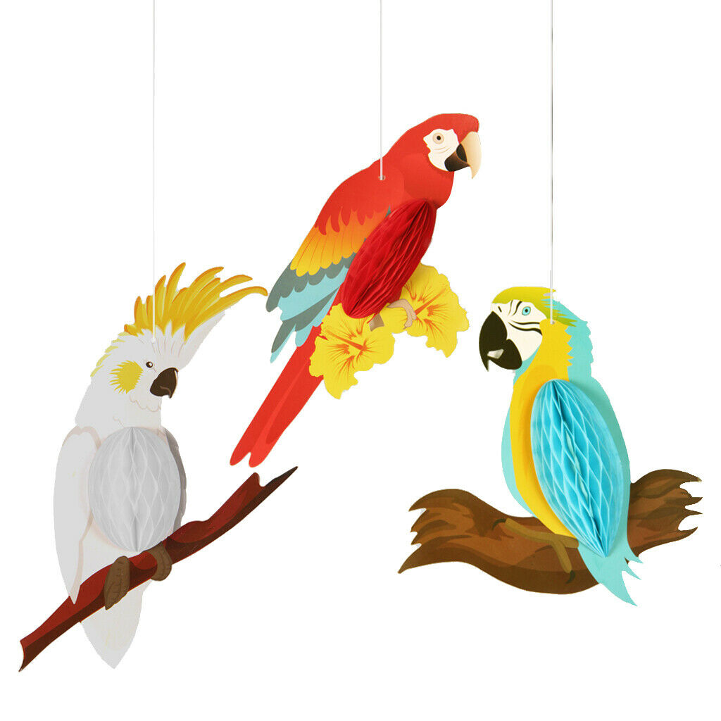 3 Pcs Hanging Honeycomb Parrots Wedding Party Decoration Lovely Tropical Paper