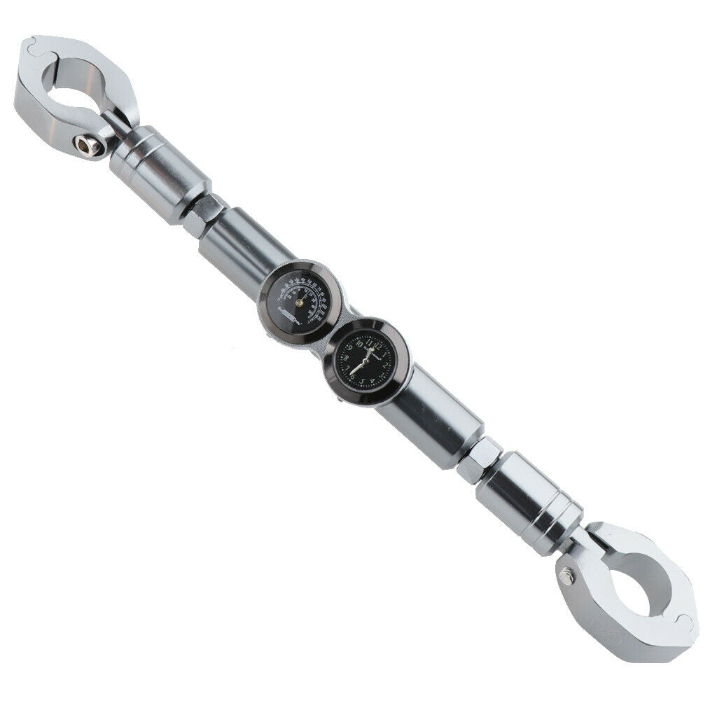 22mm Motorbike Balance Cross Bar with Clock Watch & Thermometer Gauge Gray