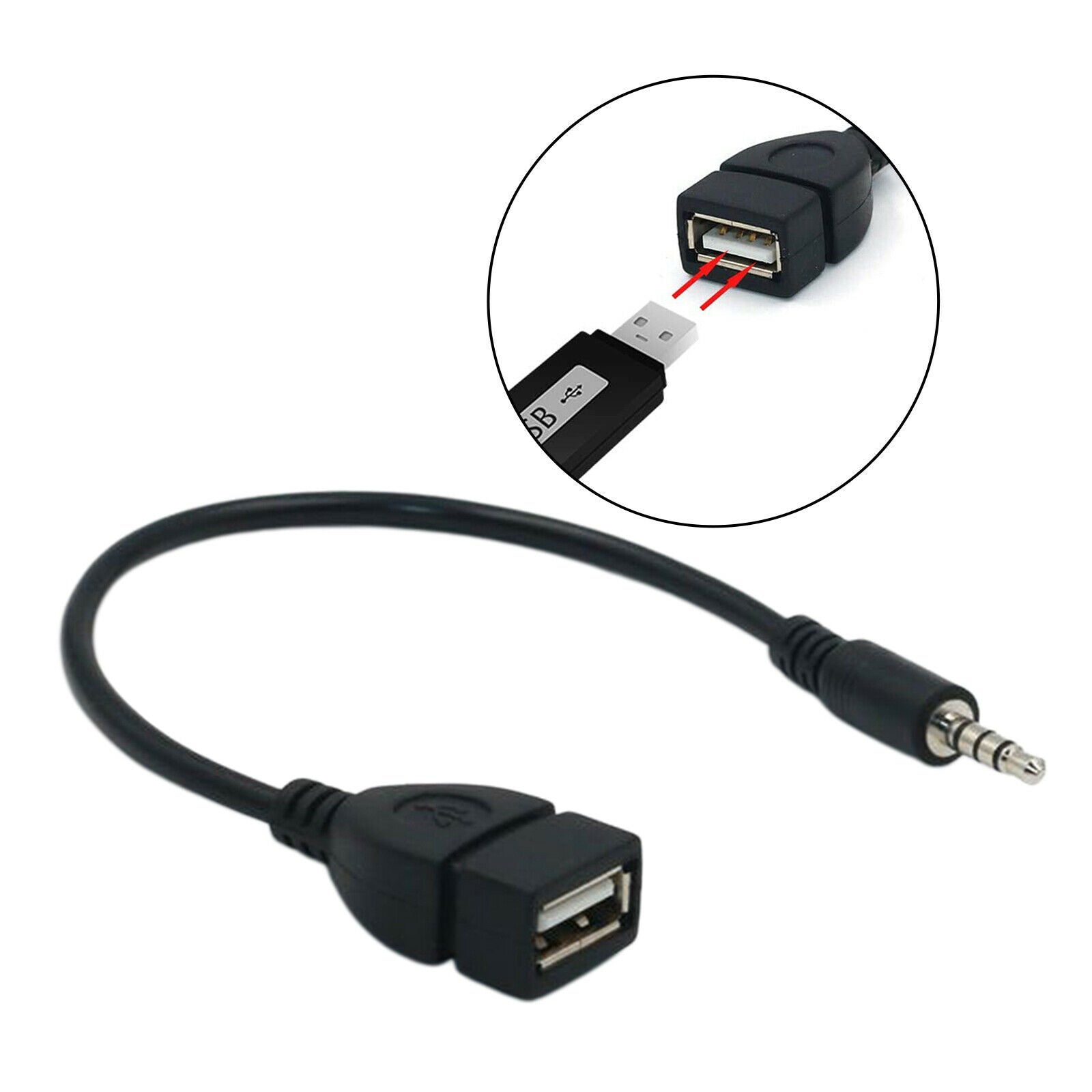 7.9" 3.5mm Male Audio AUX to USB Female OTG Adapter Cable for Car AUX Port