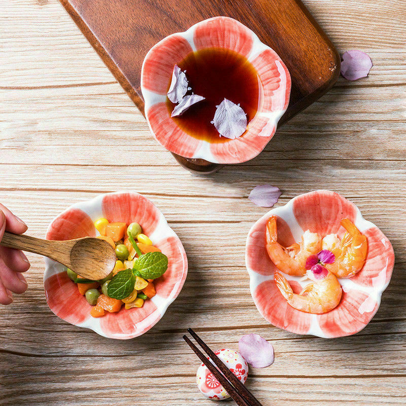 Japanese Ceramic Plates Dish Sushi Tableware Retro Floral Dessert Sakura 2X