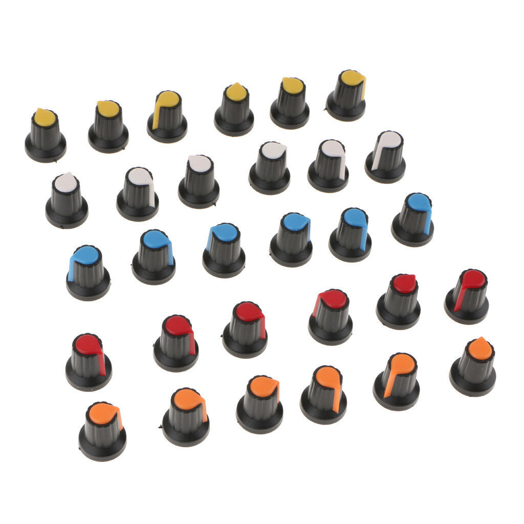30x Plastic Pot Knobs for 6mm Potentiometer Rotary Switch Encoder 5 Colours