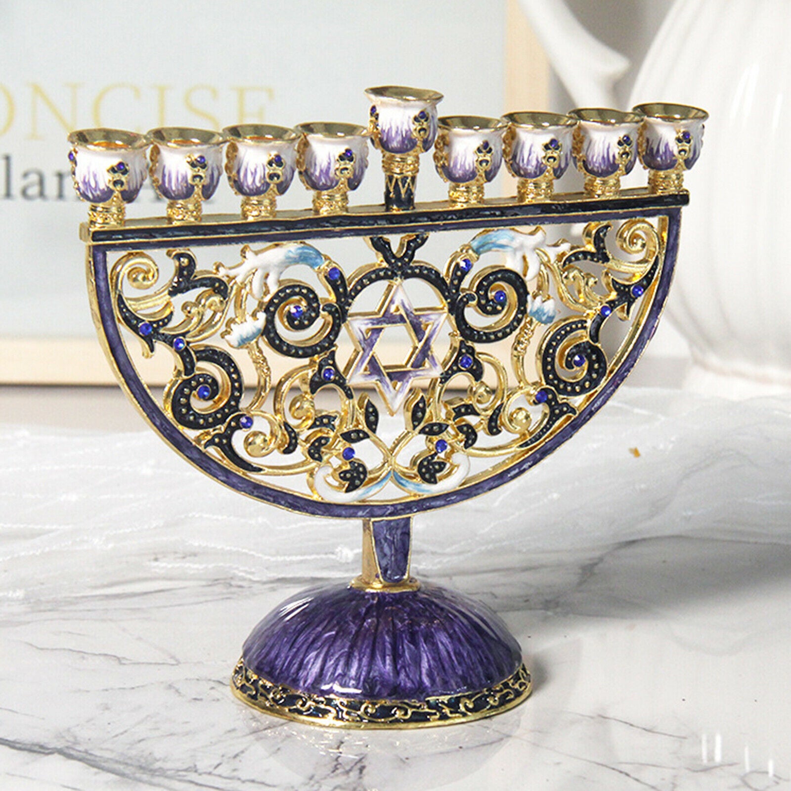 Hand Painted Floral Hanukkah Menorah Candelabra Candlestick Party Festival