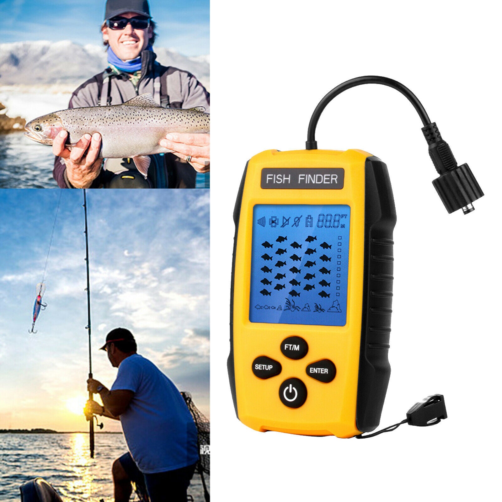 Portable Fish Finder Ice Kayak Fishing Gear Depth Finder Sonar Transducer