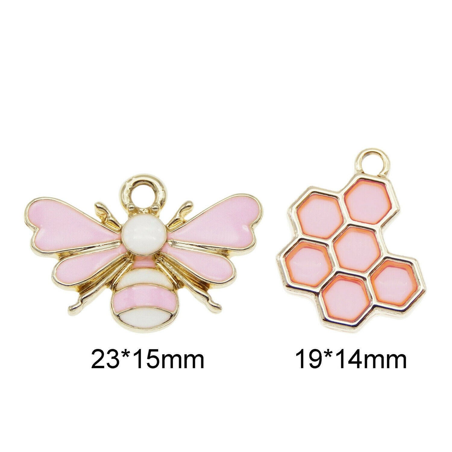 12 pcs Mixed Pink Honeycomb Bracelet Charm Bee Enamel Pendant Jewelry Crafting