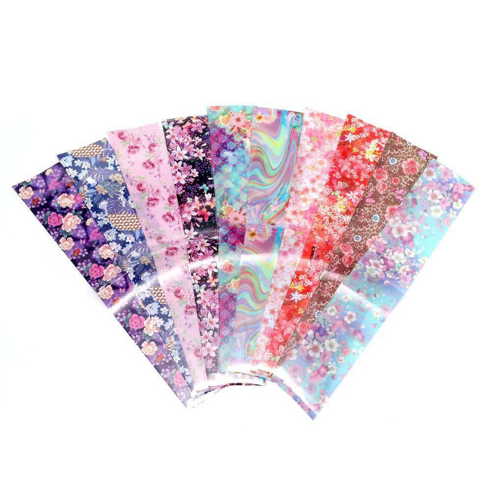10xFlower Transfer Manicure Decor Nail Foil Nail Art Stickers Holographic Decals