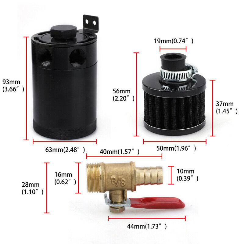 2-Port 3/8" NPT Oil Catch Can Tank Baffled Reservoir with Drain Valve Breather