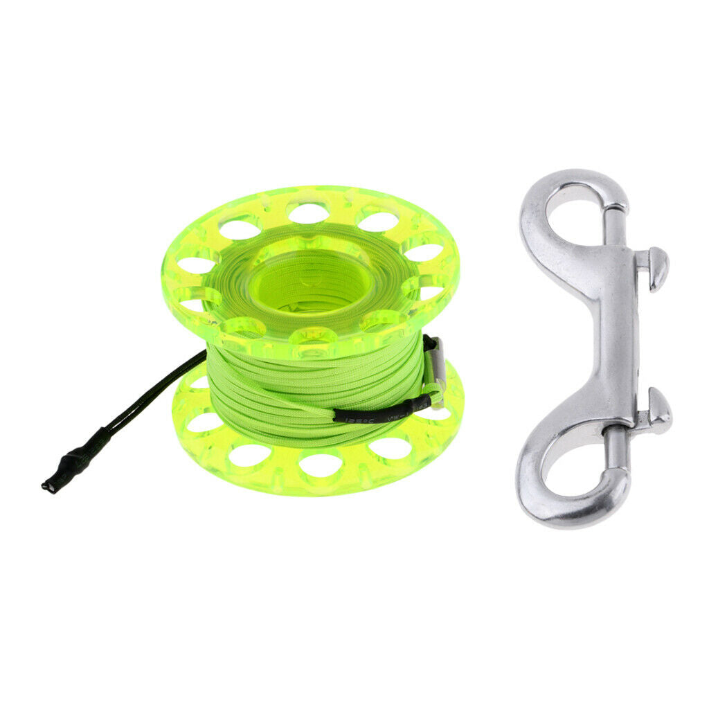 Scuba Diving Finger Reel Guide Spool 30m Line Dual Ended Bolt Snap Yellow