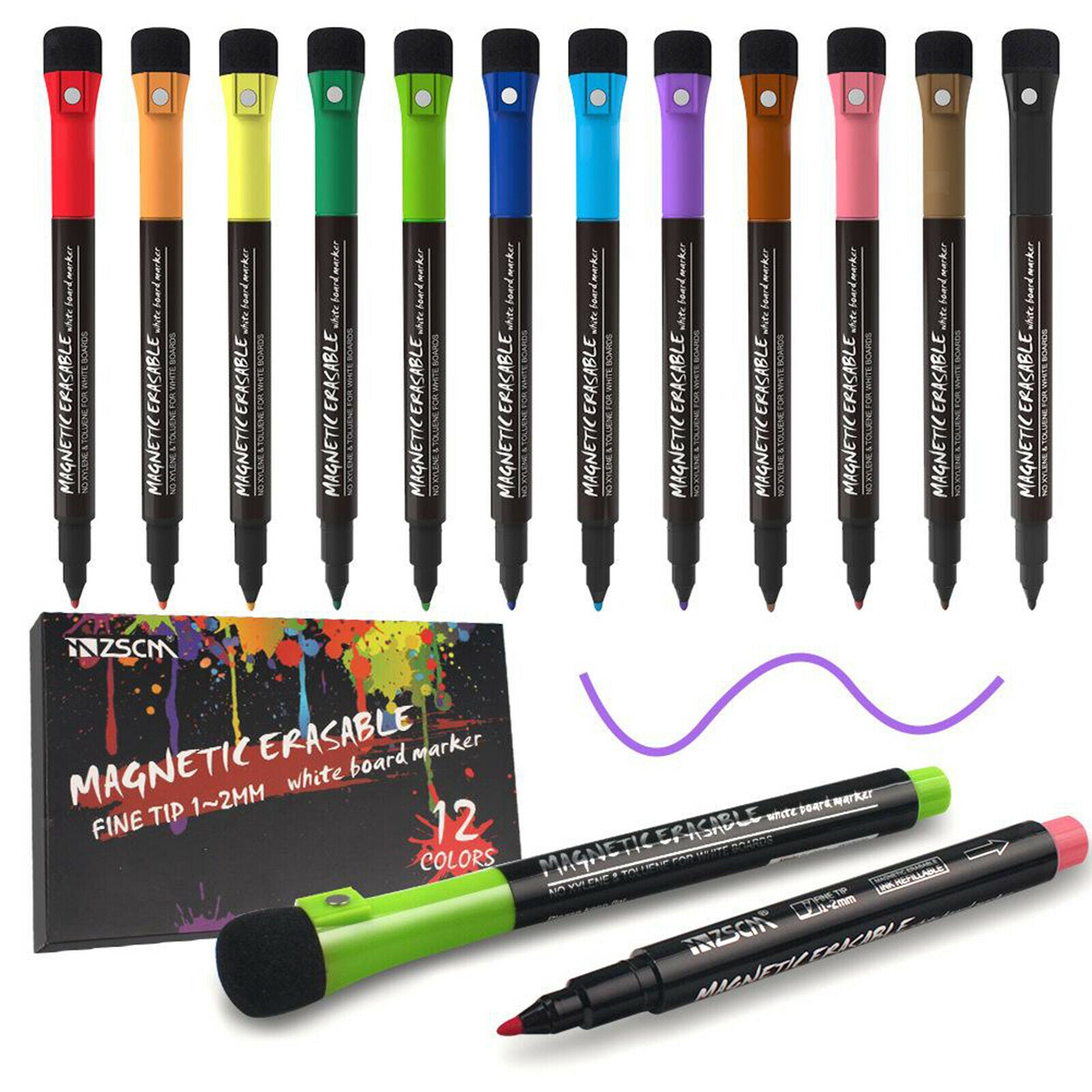 12x  Dry Erase Glass Markers Low Odor Fine Tip for Classroom Work
