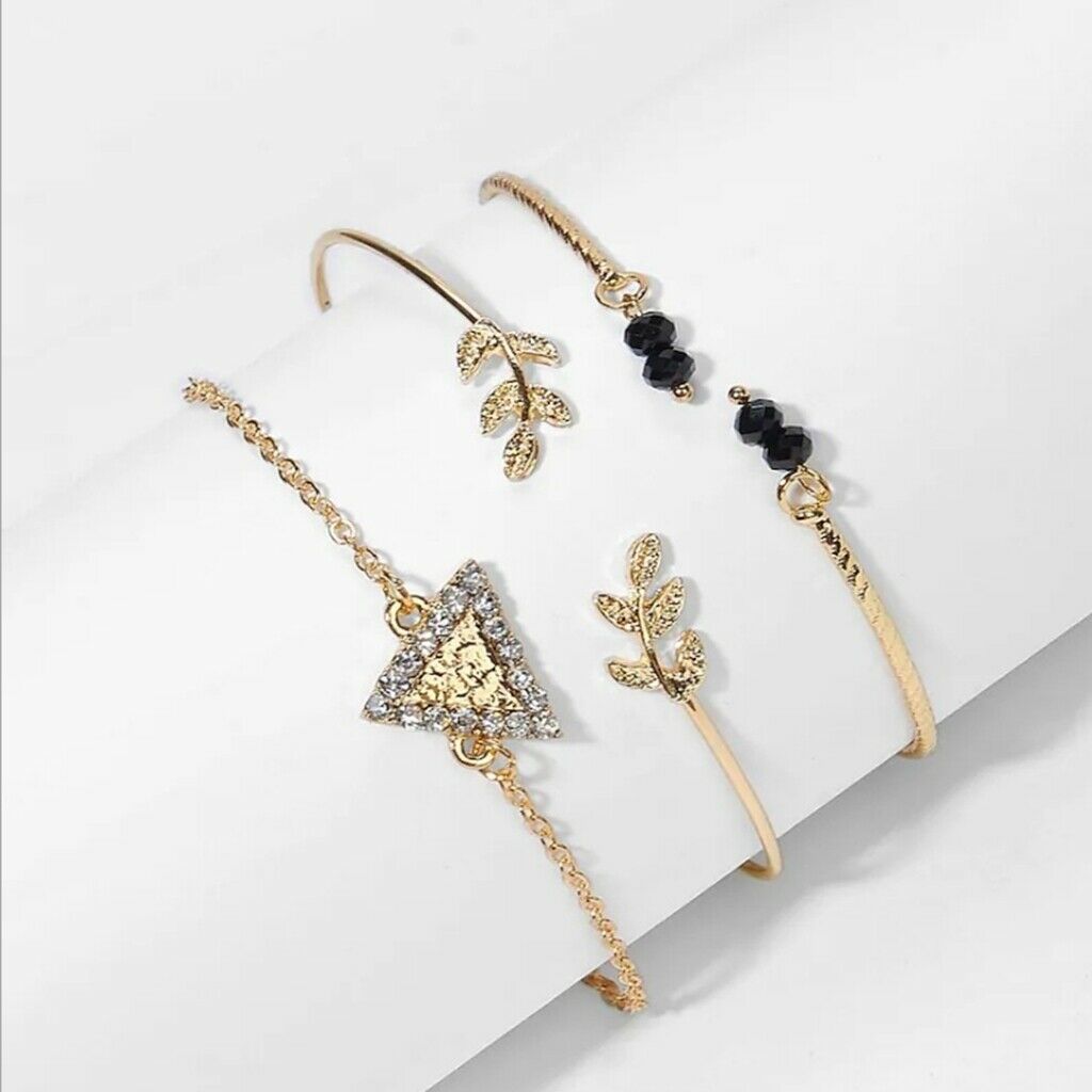 Multilayer Leaf Zircon Crystal Bracelet Adjustable for Woman Girl Jewelry