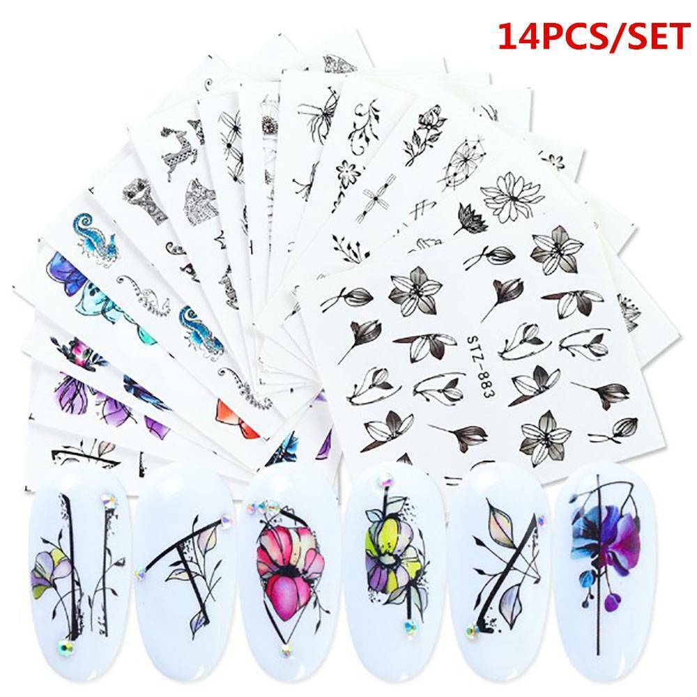 14x Nail Art Water Transfer Stickers Butterfly Flowers Nail Manicure Decals Hot-