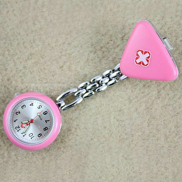 Triangular Nurse Watch Pink Clip-On Ladies Womens New