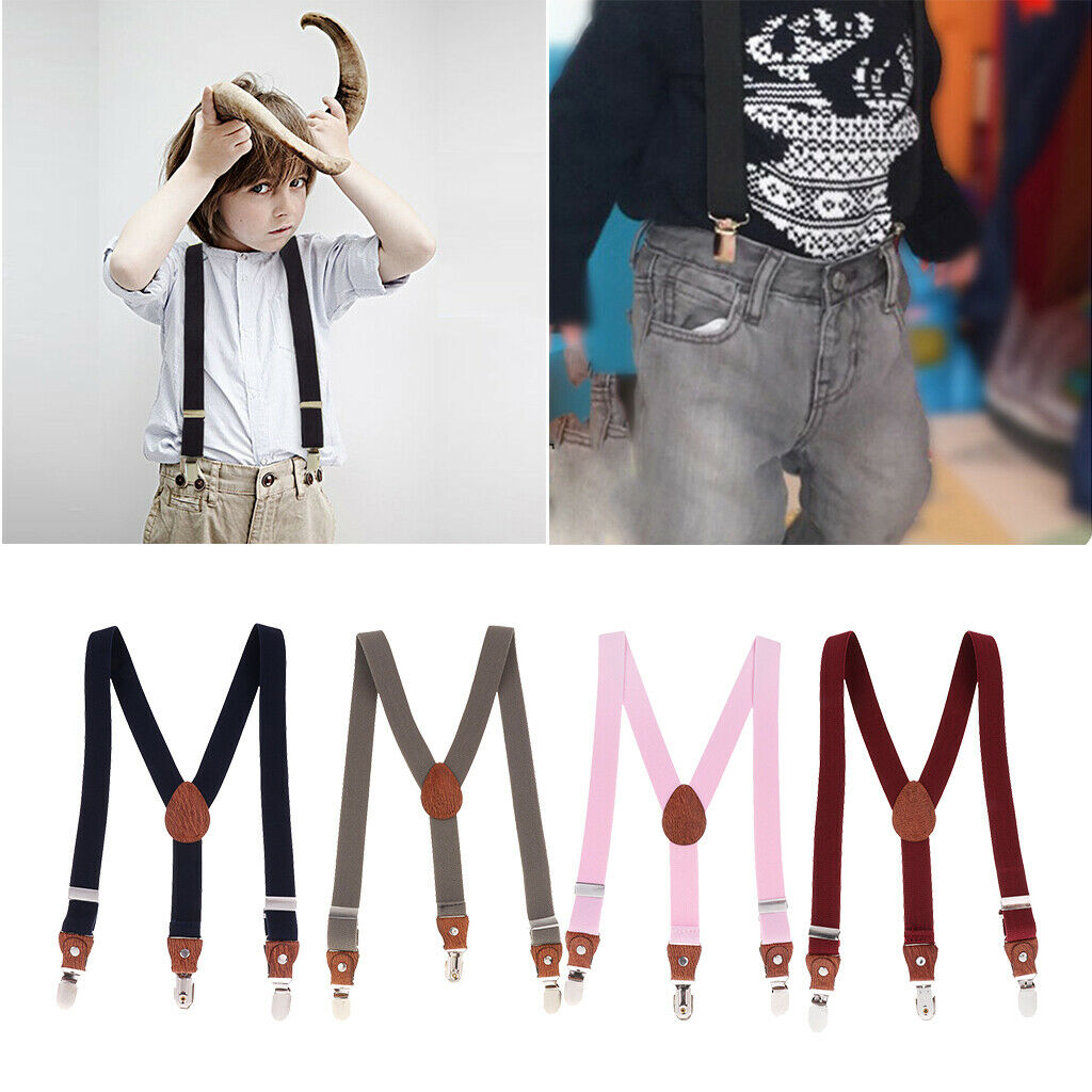 Suspenders Kids Adjustable Elastic Clip On Unisex Braces Red