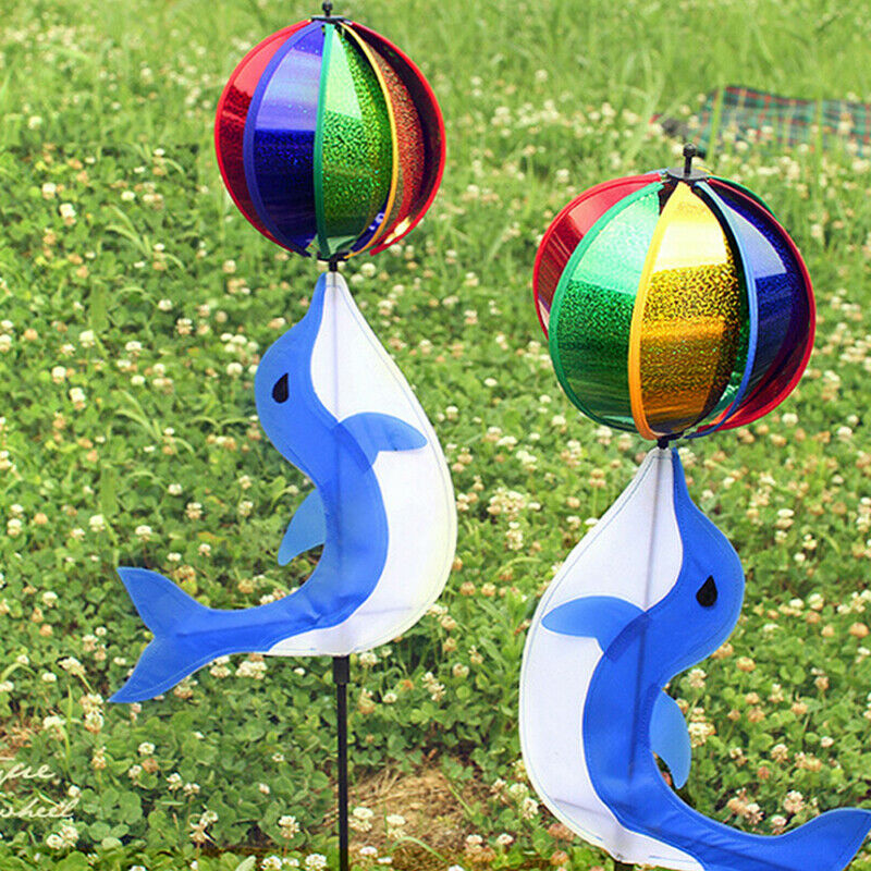 Cute Cartoon Dolphin Rainbow Wind Spinner Colorful Windmill Kids Outdoor .l8