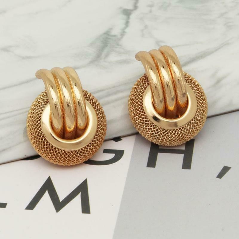 Copper Plated Simple Fashion Circle Stud Dangle Earrings Birthday Gift for Girl