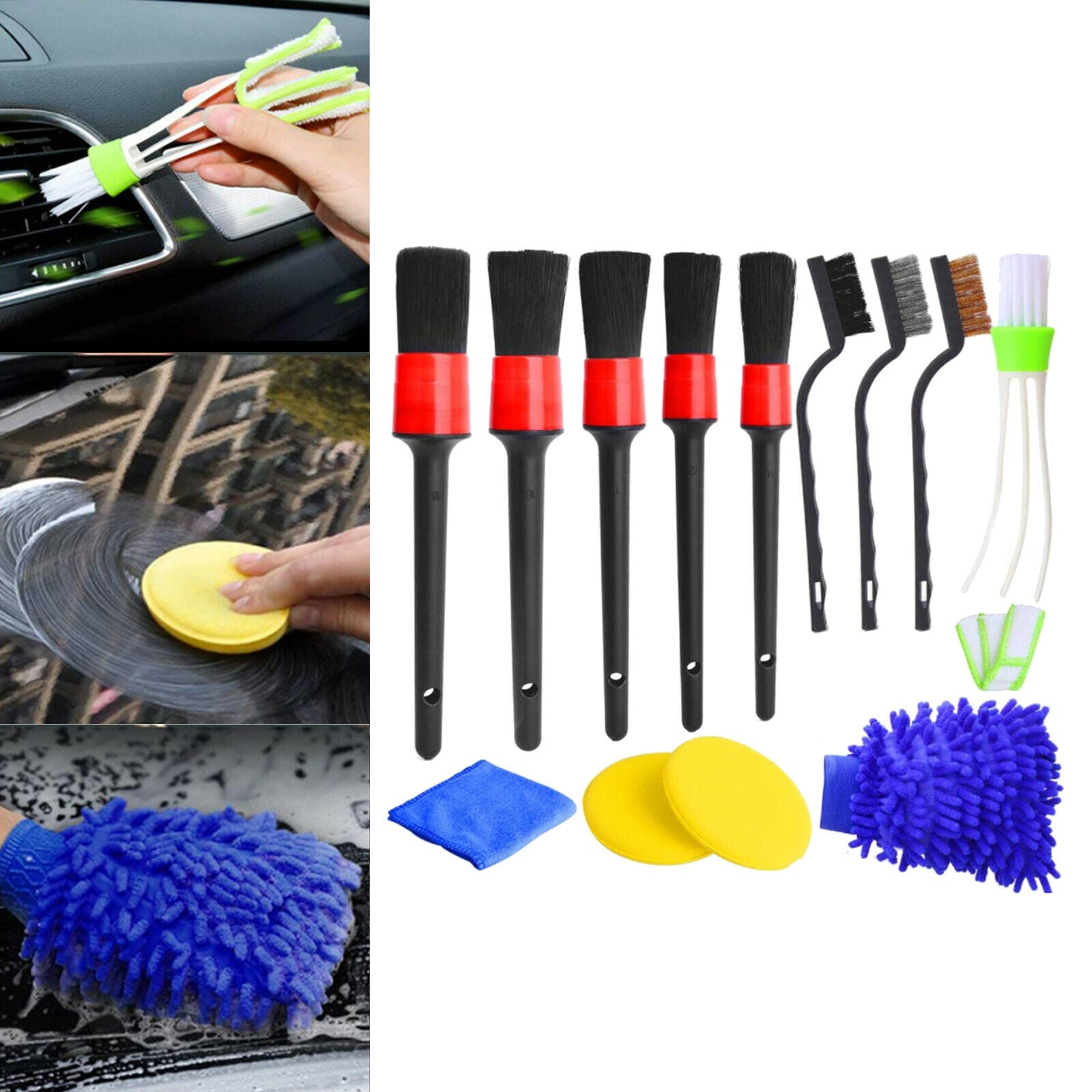 13pcs Car Interior Exterior Detailing Brush Set for Cleaning Engine Emblems