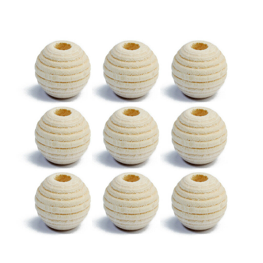 50 Pieces of Striped Untreated Wood Natural Round Wooden Beads 12mm