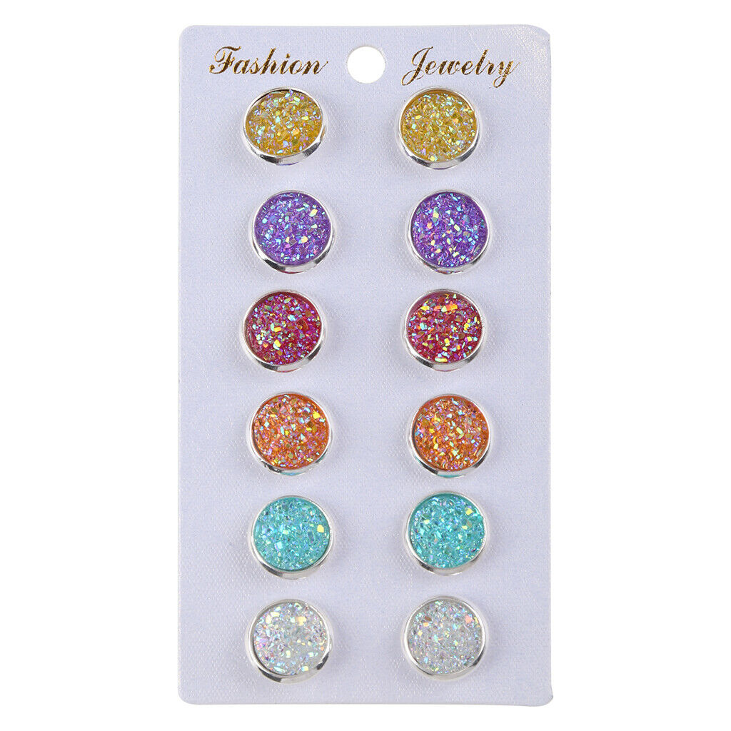 6 Pairs  Stainless Steel Shiny Crystal Austrian Round Stud Earrings Set Jewelry