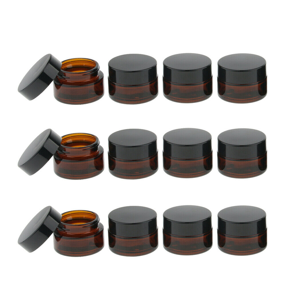 12 Pieces Refillable Round Glass Jars w/Lids Amber Glass Vials for 15g