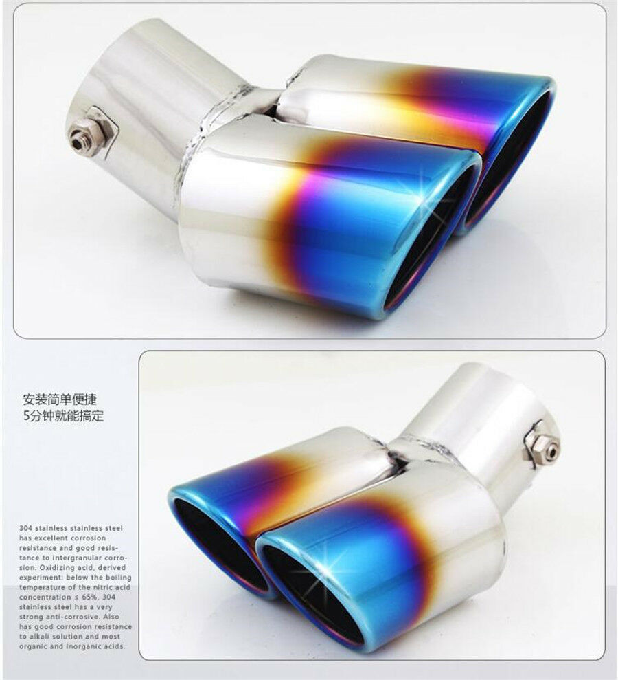 Polished Stainless Steel Car Dual Exhaust Muffler Tip Pipe Throat Liner Blue