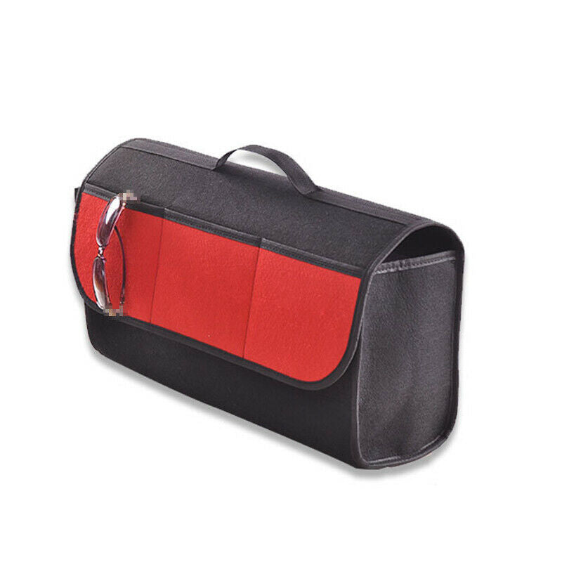Car Trunk Foldable Cargo Organizer Felt Bag Storage Pocket Box Case Black + Red