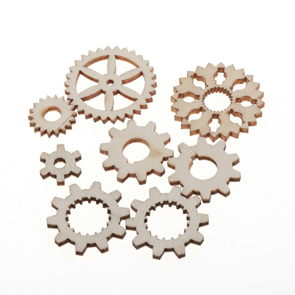 100Pcs Unfinished Hollow Gear Tags Wooden Pieces Cardmaking Embellishments Craft