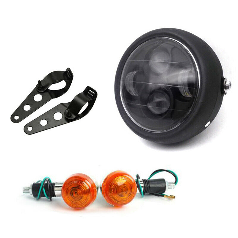 12V Retro Motorcycle Bikes 6.5" LED Headlight + Turn Singal Lights + Bracket Set